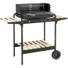 Barbecue a Carvão com Rodas Barbecue Portátil com Grelha Ajustável em Altura e Prateleiras para Piquenique Campismo 103x47x95 cm Preto
