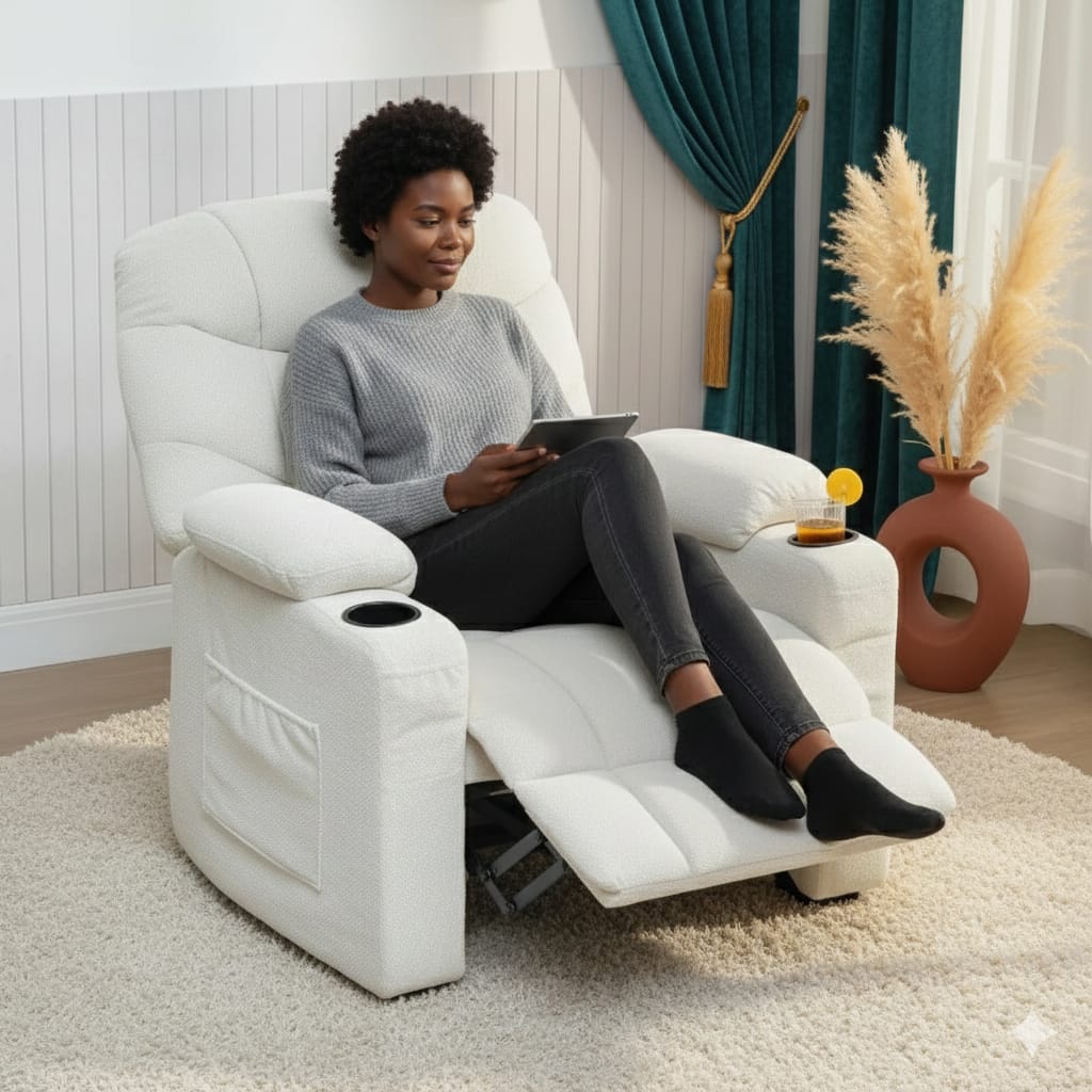 Essenza Cadeirão Relax Elétrico Reclinável 150° USB Memória Creme