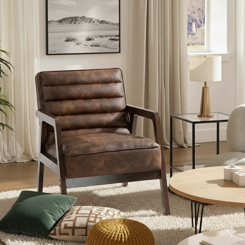 Essenza Poltrona Vintage Castanha 64x80cm Estrutura Madeira Maciça