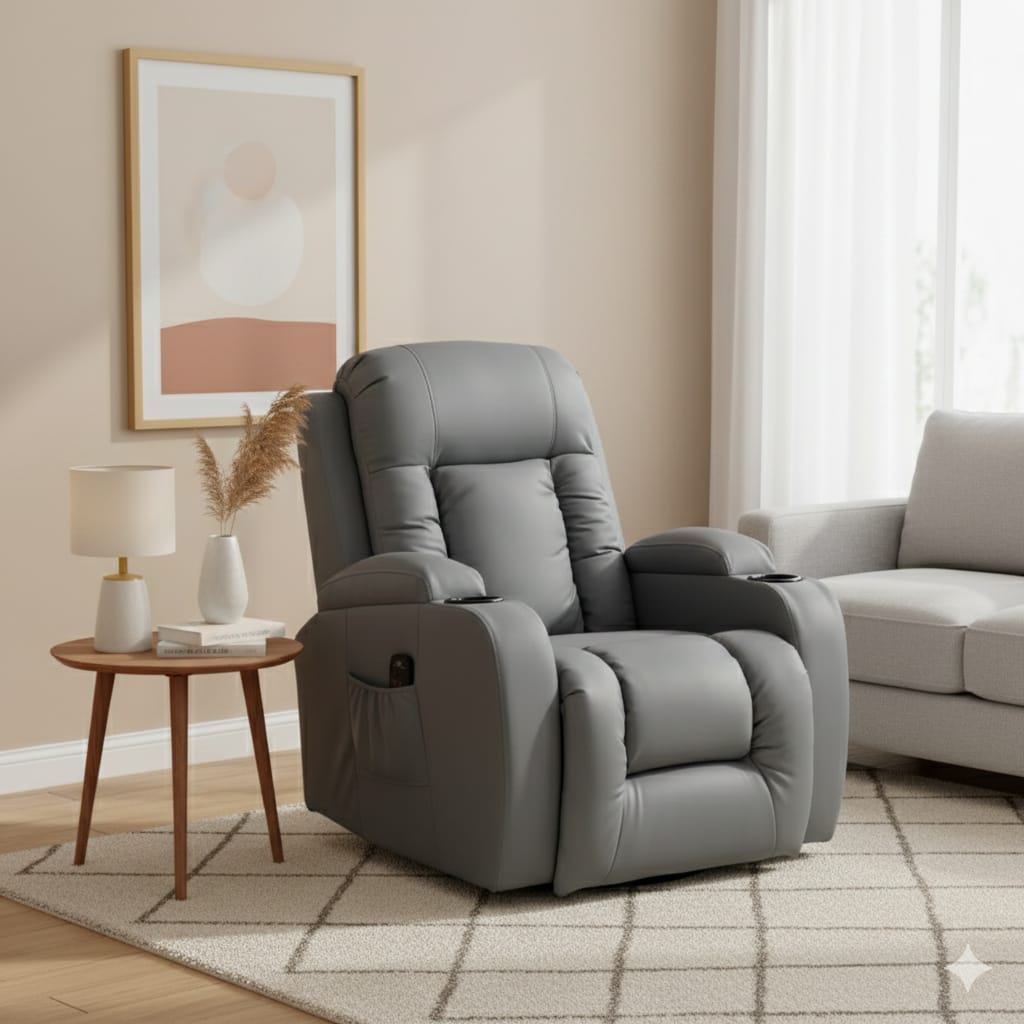 Essenza Poltrona Massagem Reclinável 8 Zonas Vibração Calor 145° Cinza