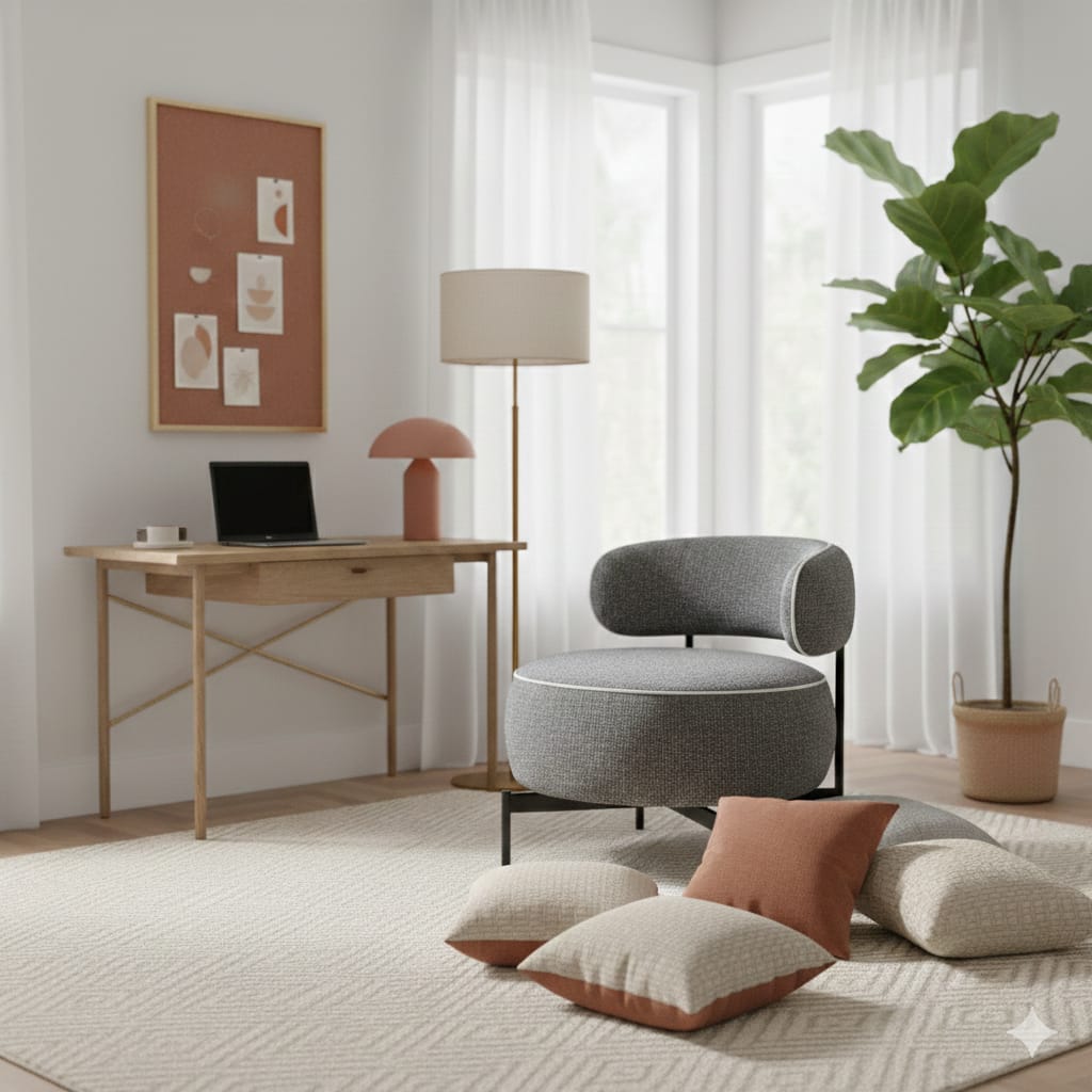 Essenza Poltrona Giratória 360° Tecido Linho Cinzento 81x82x73cm