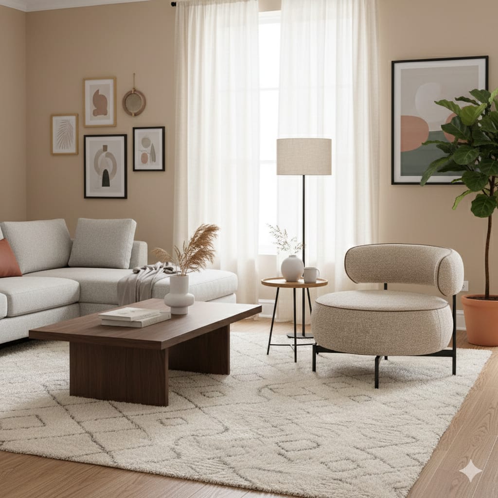 Essenza Poltrona Giratória 360° Tecido Bege 81x82x73cm - Leitura