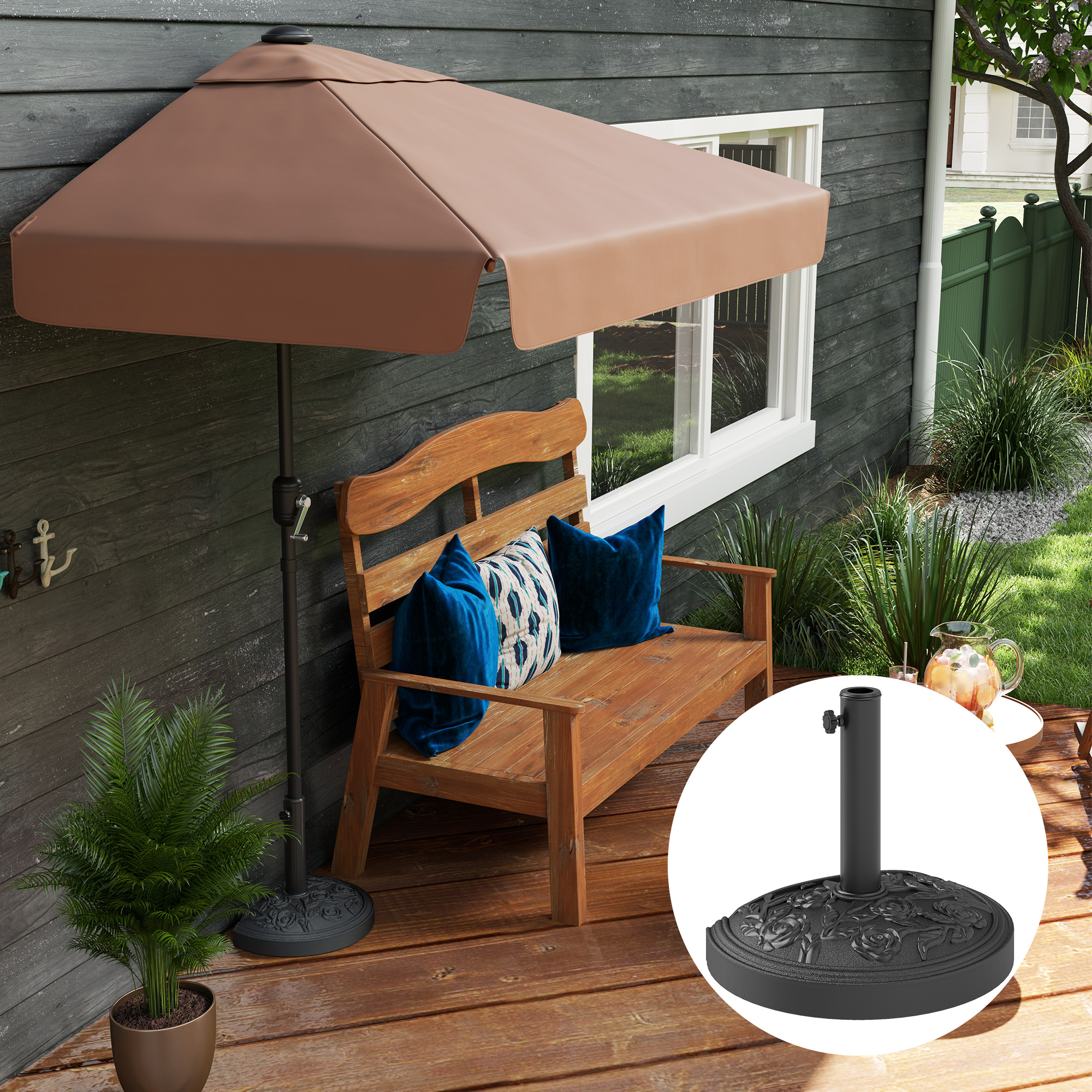 Base per Cappello Semicircolare Sun Hat Base Sun Hat Holder per Cement Sun Hat Peso 12 kg per Garden Terrace 49x32x34 cm Nero