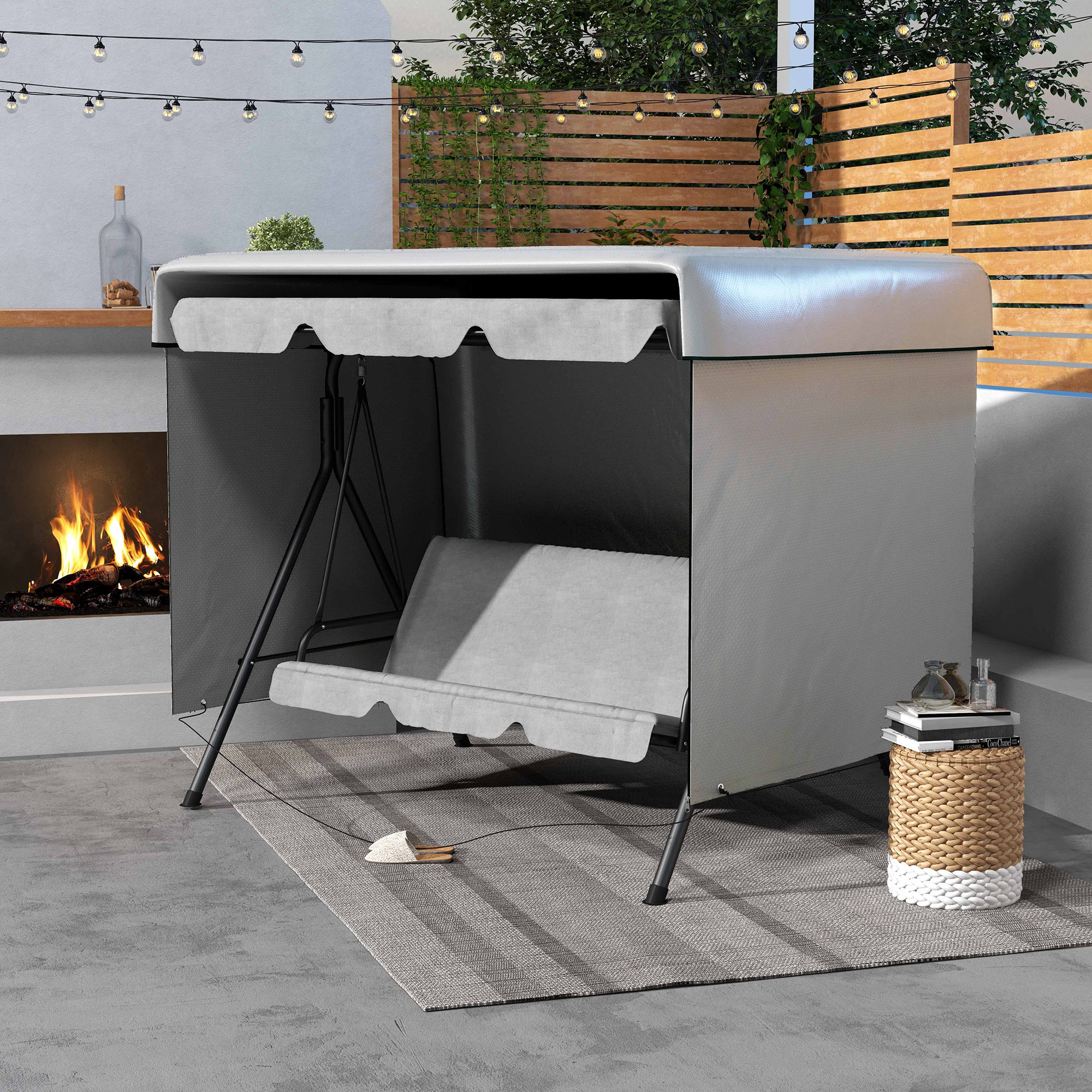 Copertura per Palloncino da giardino, Copertura esterna con chiusura, Impermeabile, 215x155x150 cm, Grigio chiaro