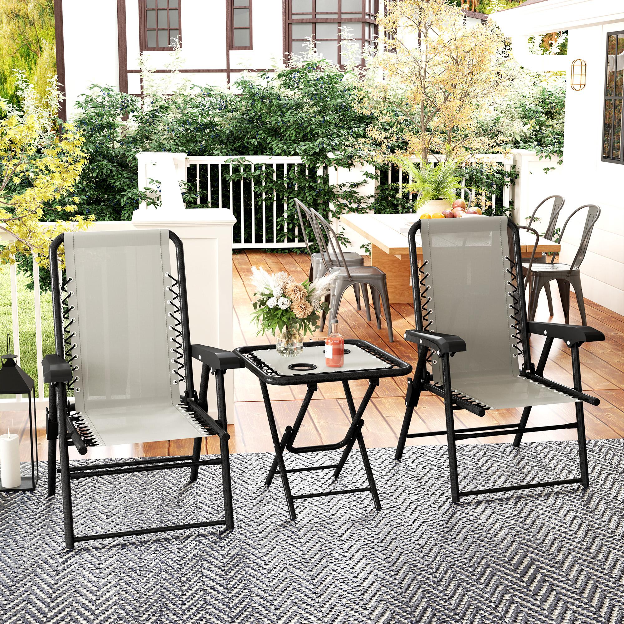 Set da tavolo e sedie da giardino della mobilia esterna pieghevole con struttura in acciaio e supporto di vetro per la crema del patio