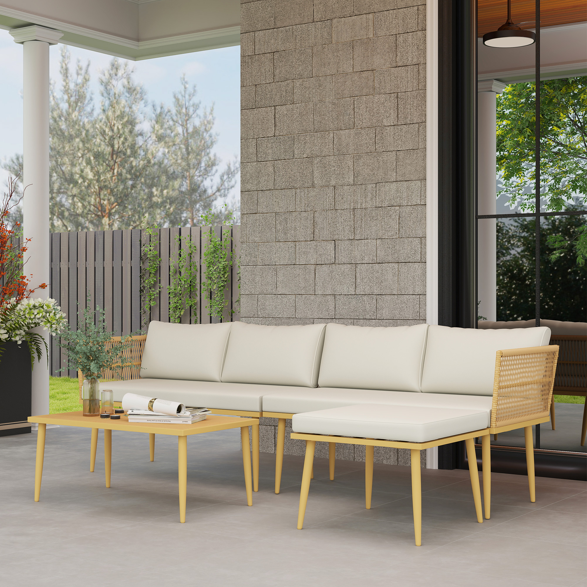 Conjunto de Jardim de Vime Sintético de 4 Peças Móveis 