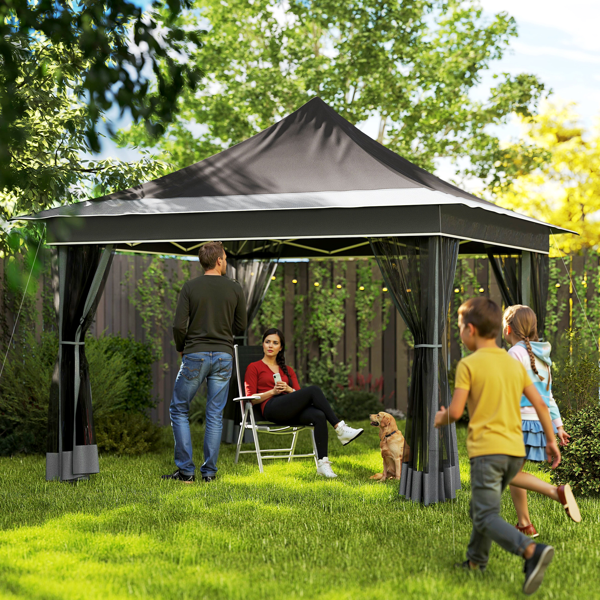 Tenda Dobrável 3,5x3,5x3 m Tenda de Jardim com Altura A