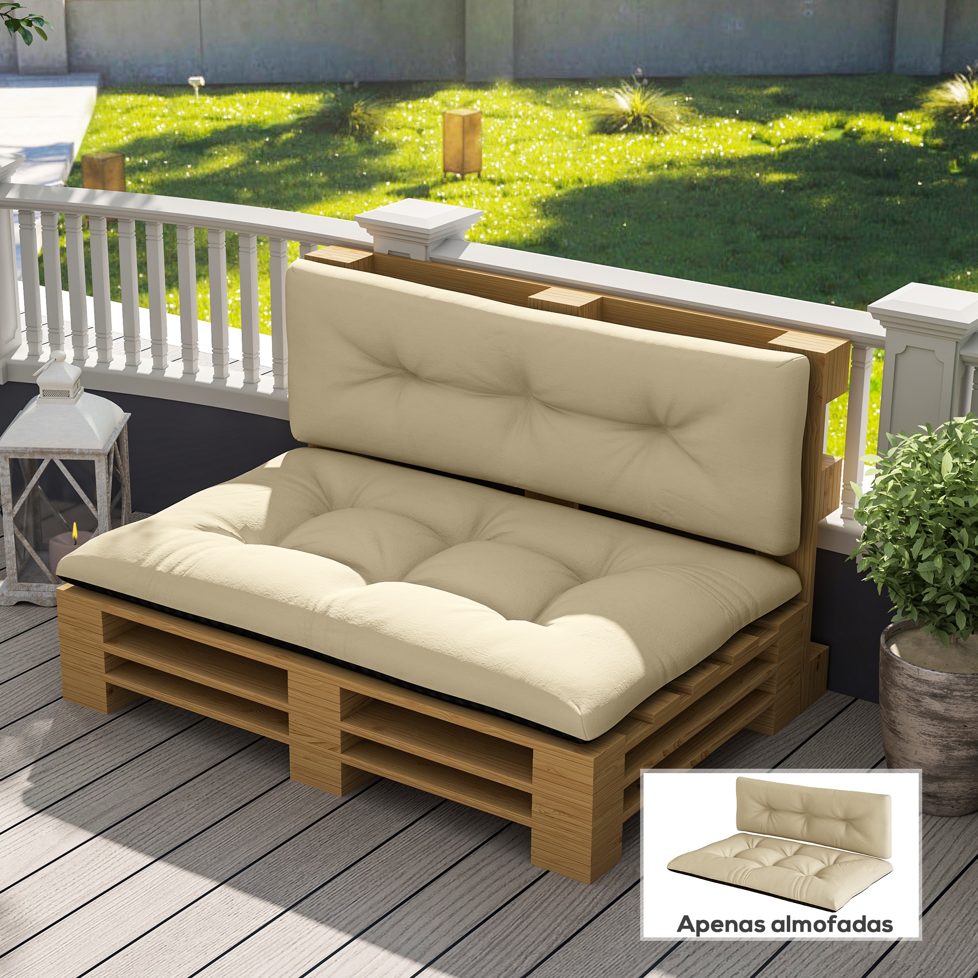 Set de 2 pièces avec tampons extérieurs anti-UV résistants pour terrasse de jardin et siège intérieur 120x77 cm Retour 120x40 cm Beige