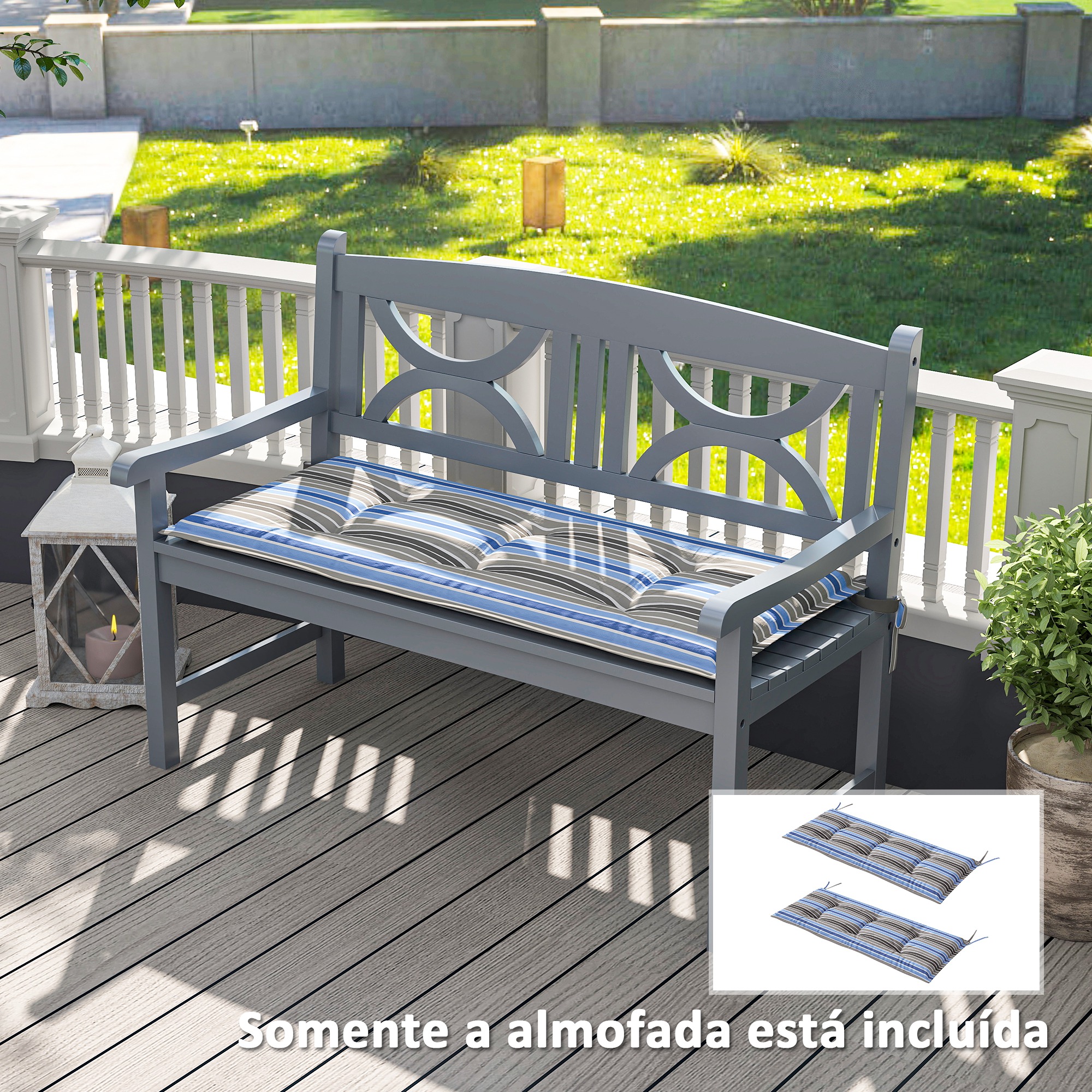 Set di 2 pad per la banca del giardino 2 posti 120x50x5 cm Cuscino rettangolare per interno e esterno impermeabile con riempimento spesso e cinghie elastiche multicolor