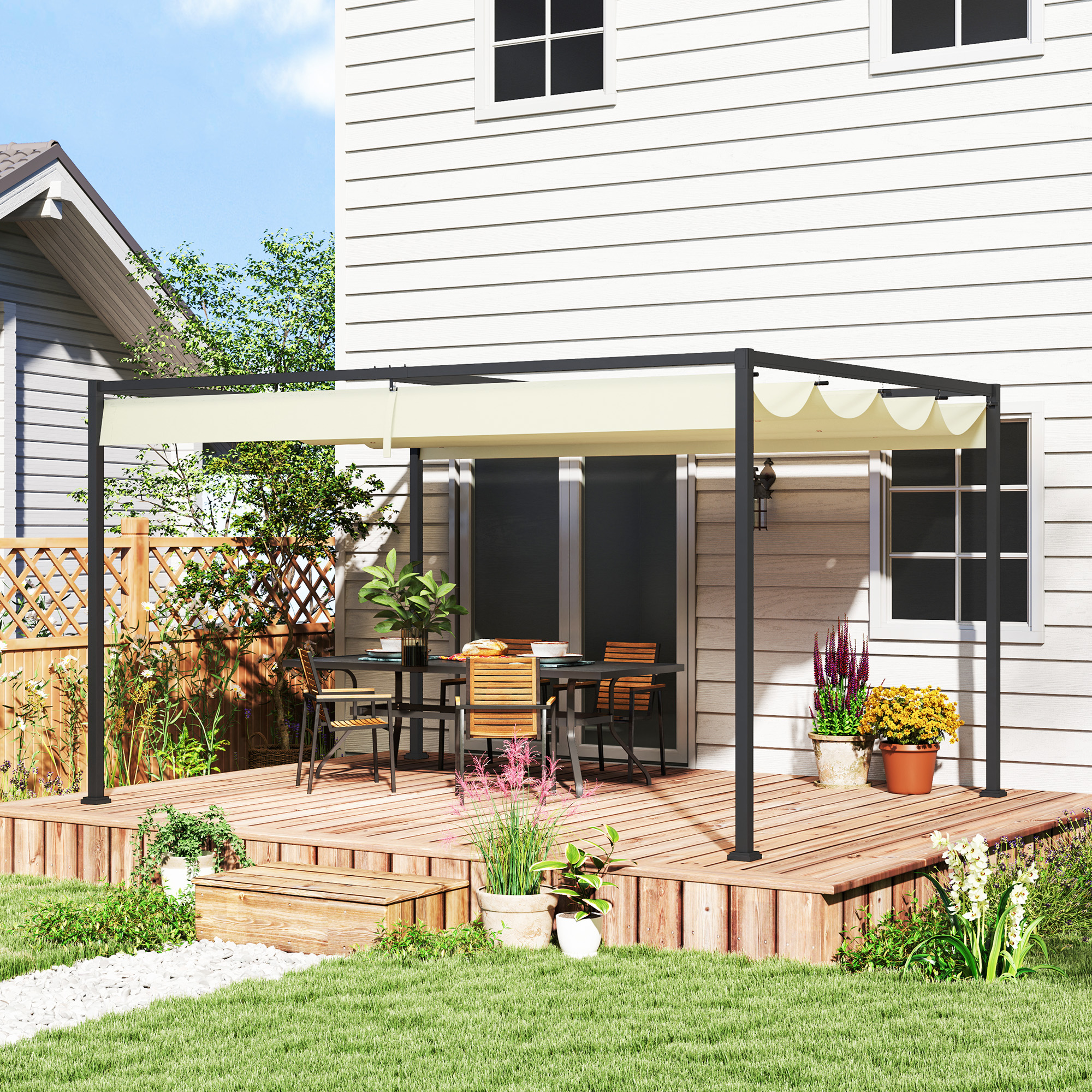 Pérgola 400x300x222 cm com Teto Retrátil