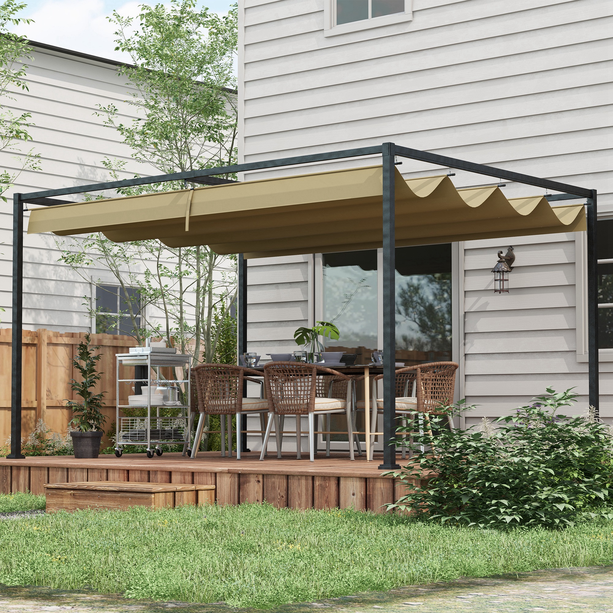 Pérgola 298x213x221 cm Pérgola de Jardim com Teto Retrá