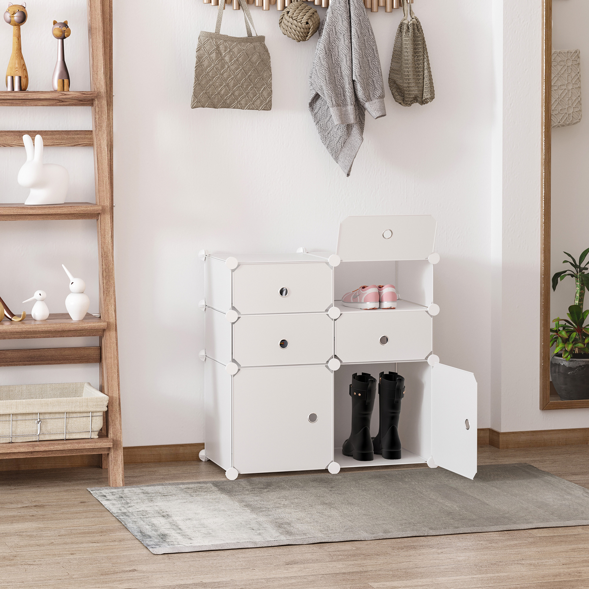 Armadio modulare in plastica con 6 vestiti organizzatore Cubes scarpe giocattoli 75x37x73cm Bianco