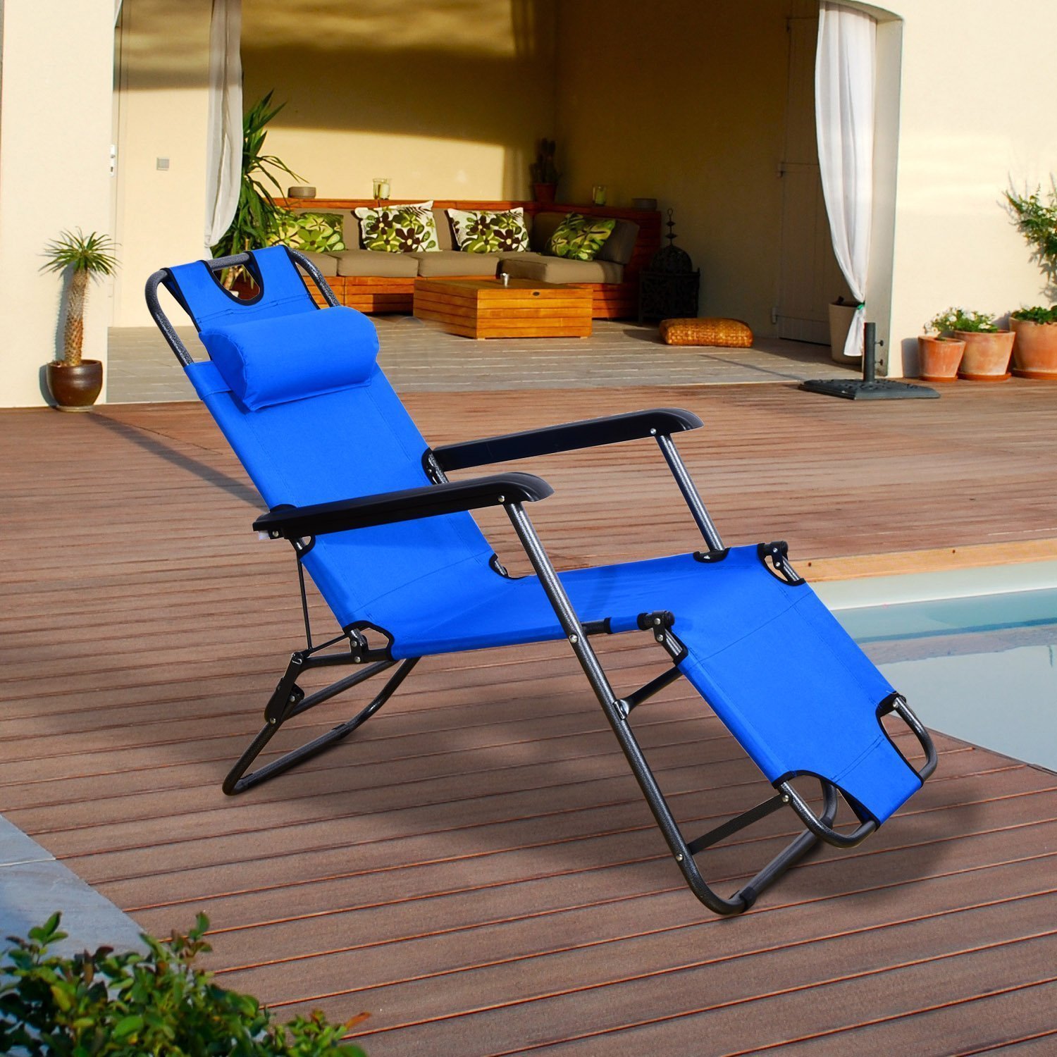 Cuscino reclinabile con Cuscino per Slappy Head Folding e Portatile per Beach Campeggio 118x60x80cm Blu