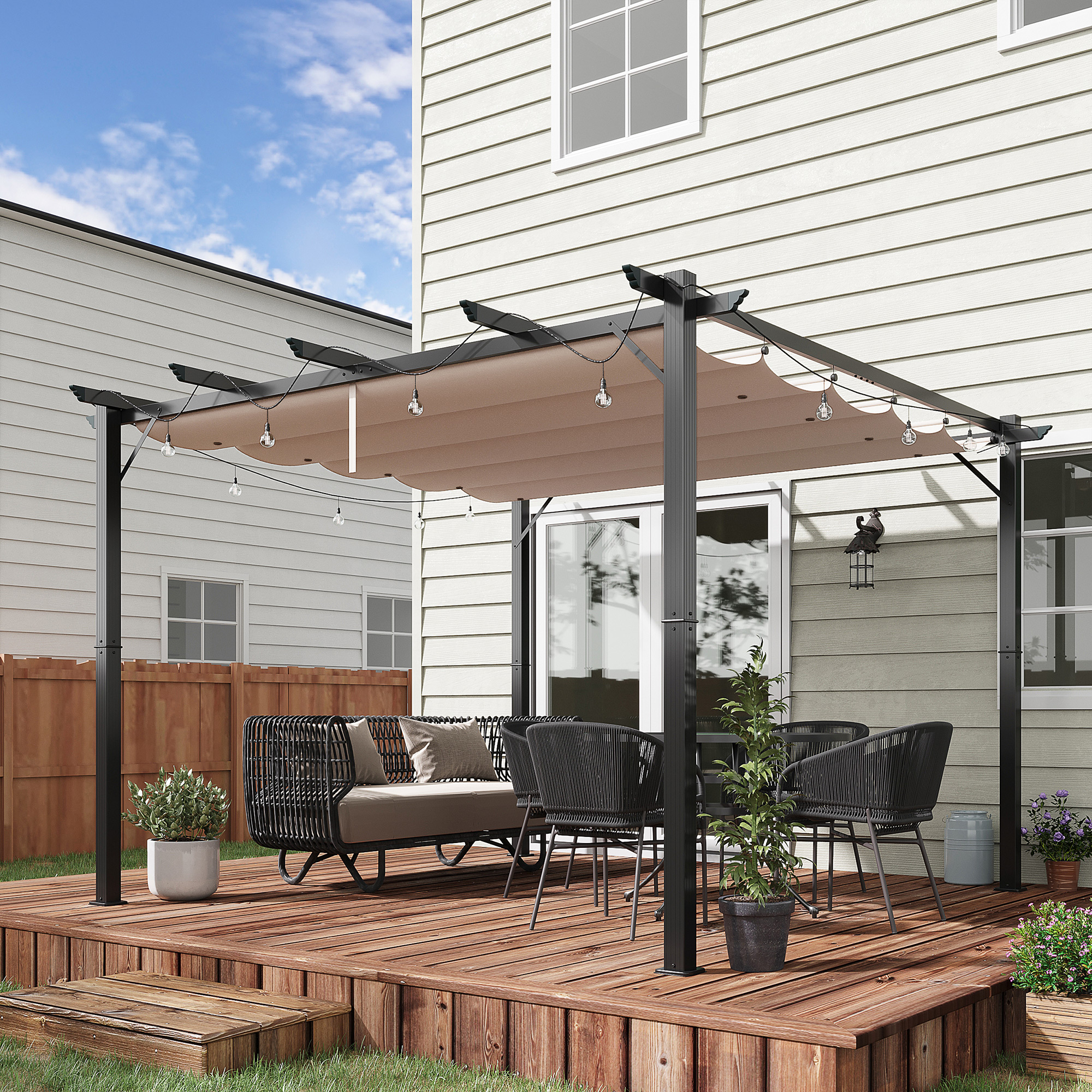 Pérgola de Jardim 3x3 m com Toldo de Poliéster Retrátil