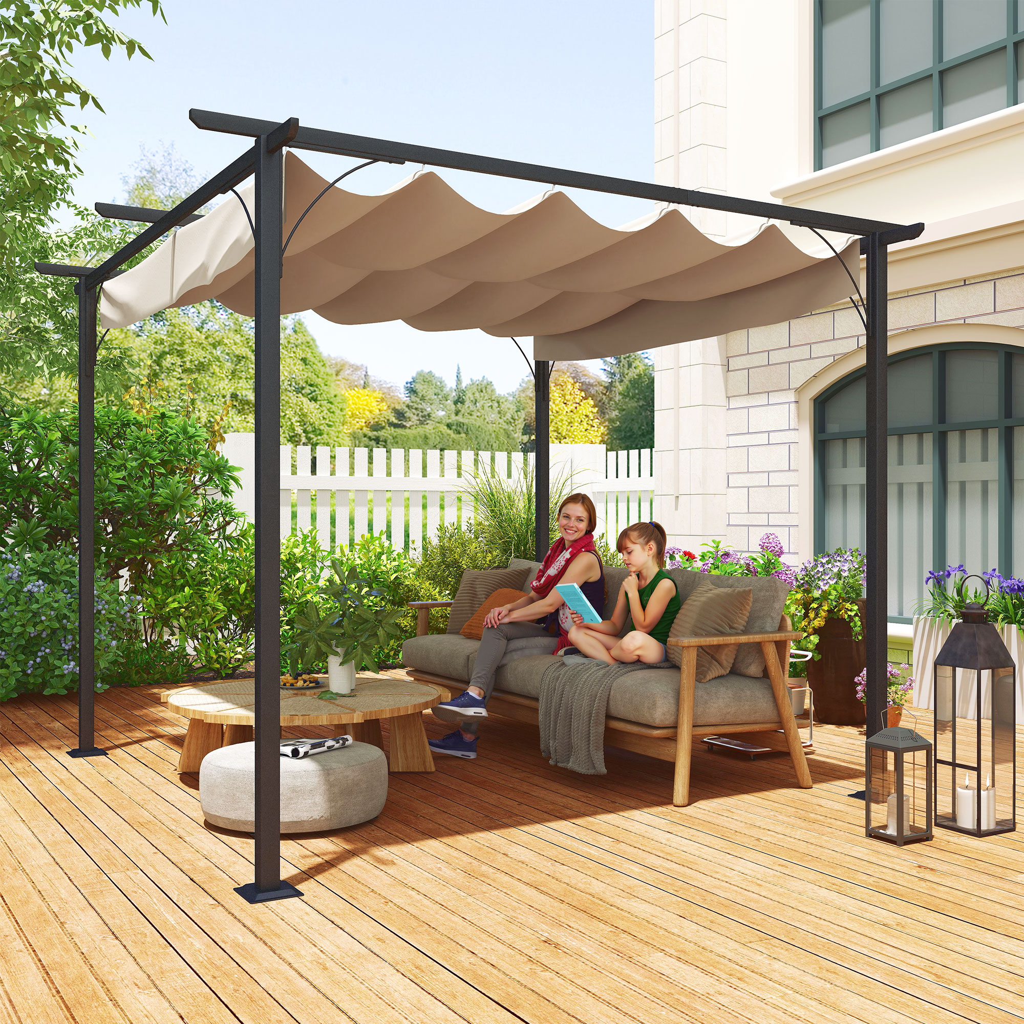 Gazebo com telhado retrátil Pergola para jardim com ter