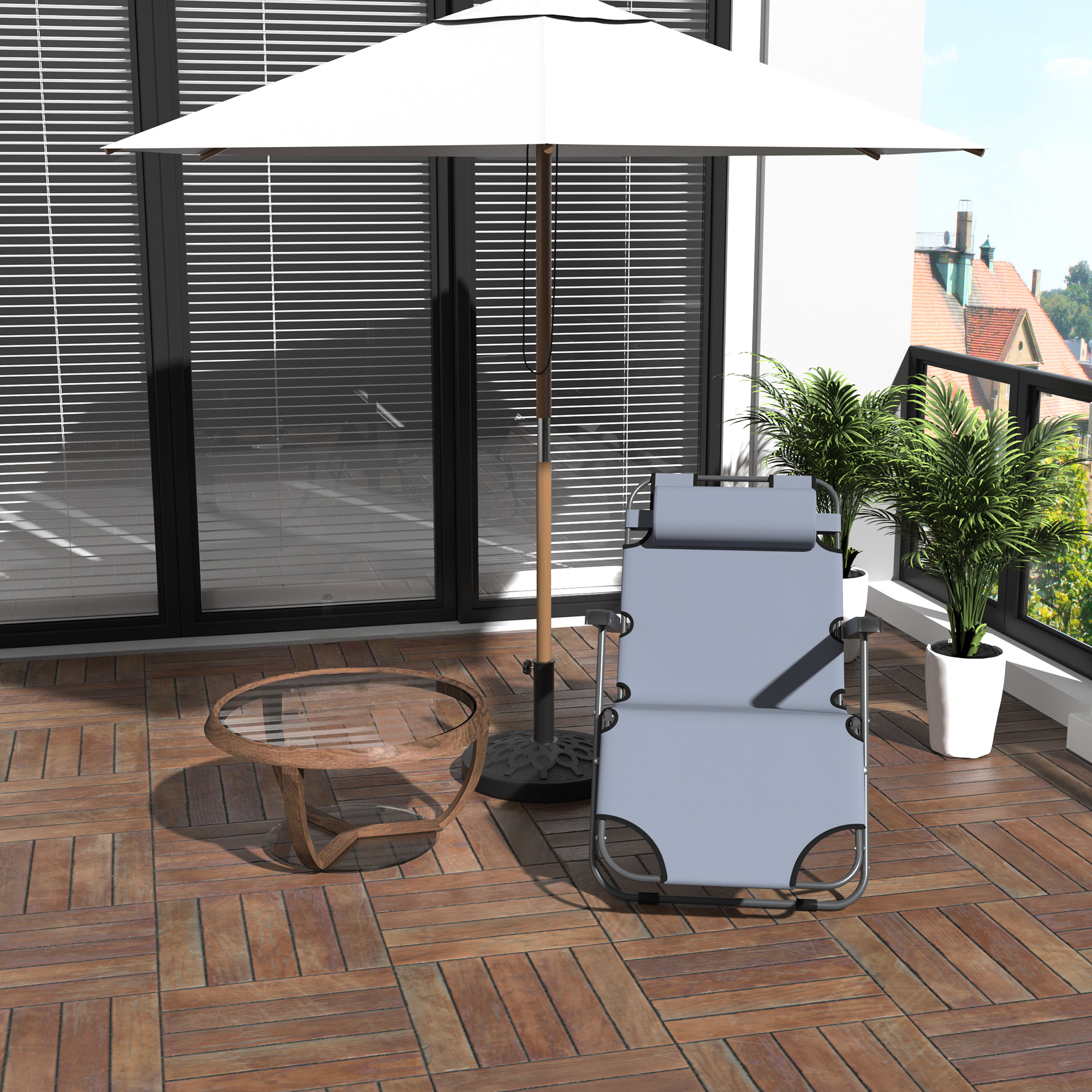 Sdraio reclinabile con cuscino per testa slappy pieghevole e portatile per spiaggia Campeggio 118x60x80cm Grigio