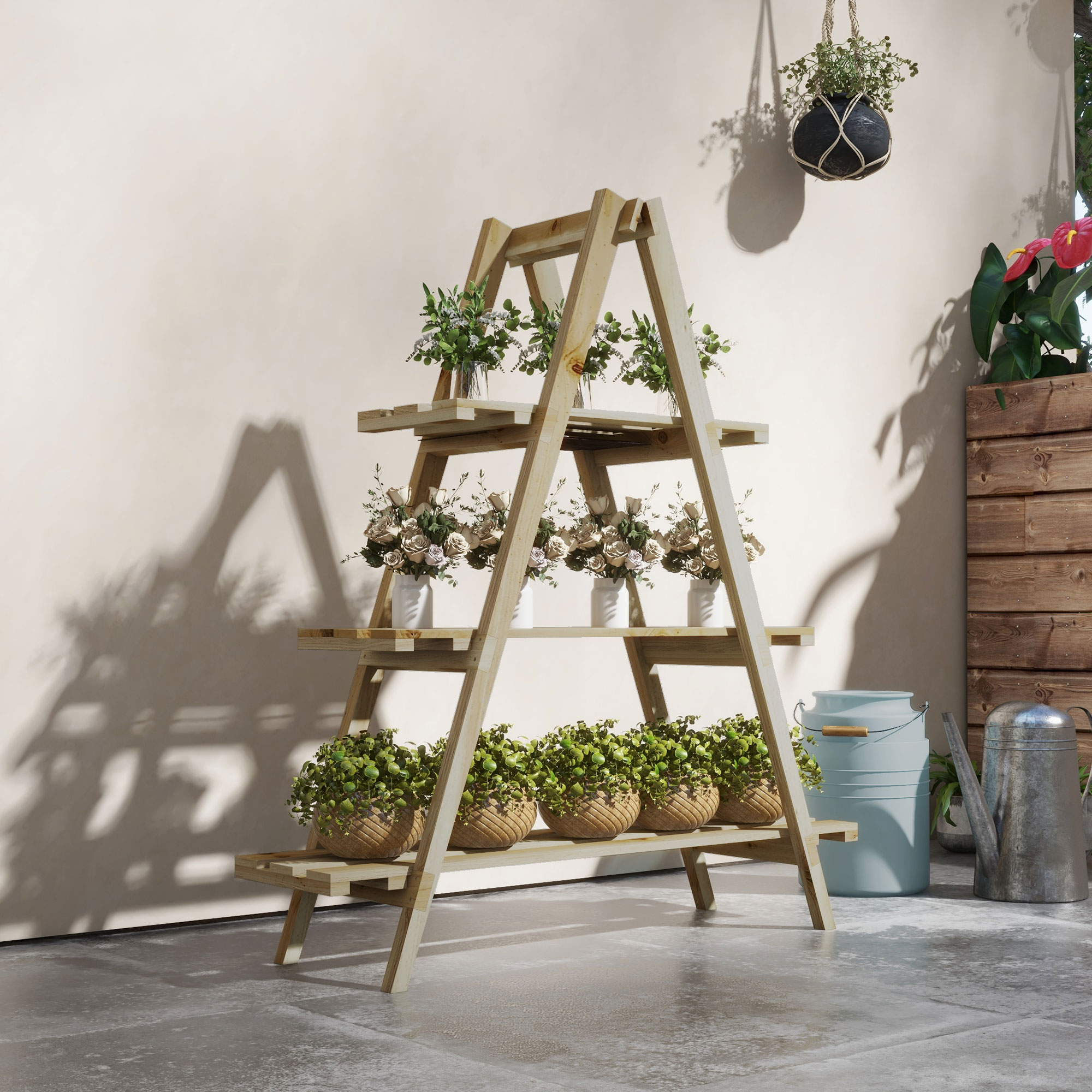 Suporte de Madeira para Plantas Dobrável Estante Decora