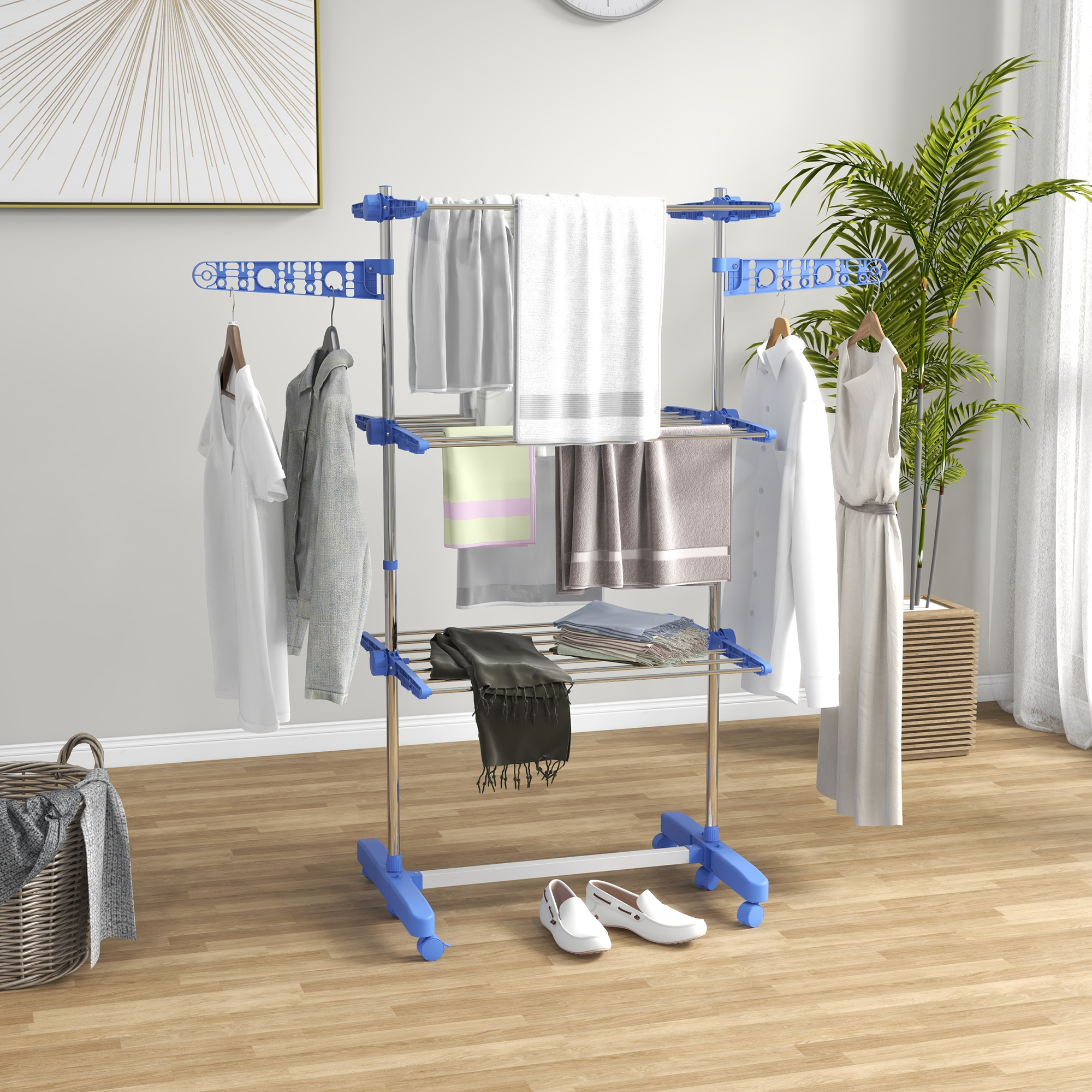 Estendal para Roupa Dobrável 80x55x152cm com 6 Rodas e