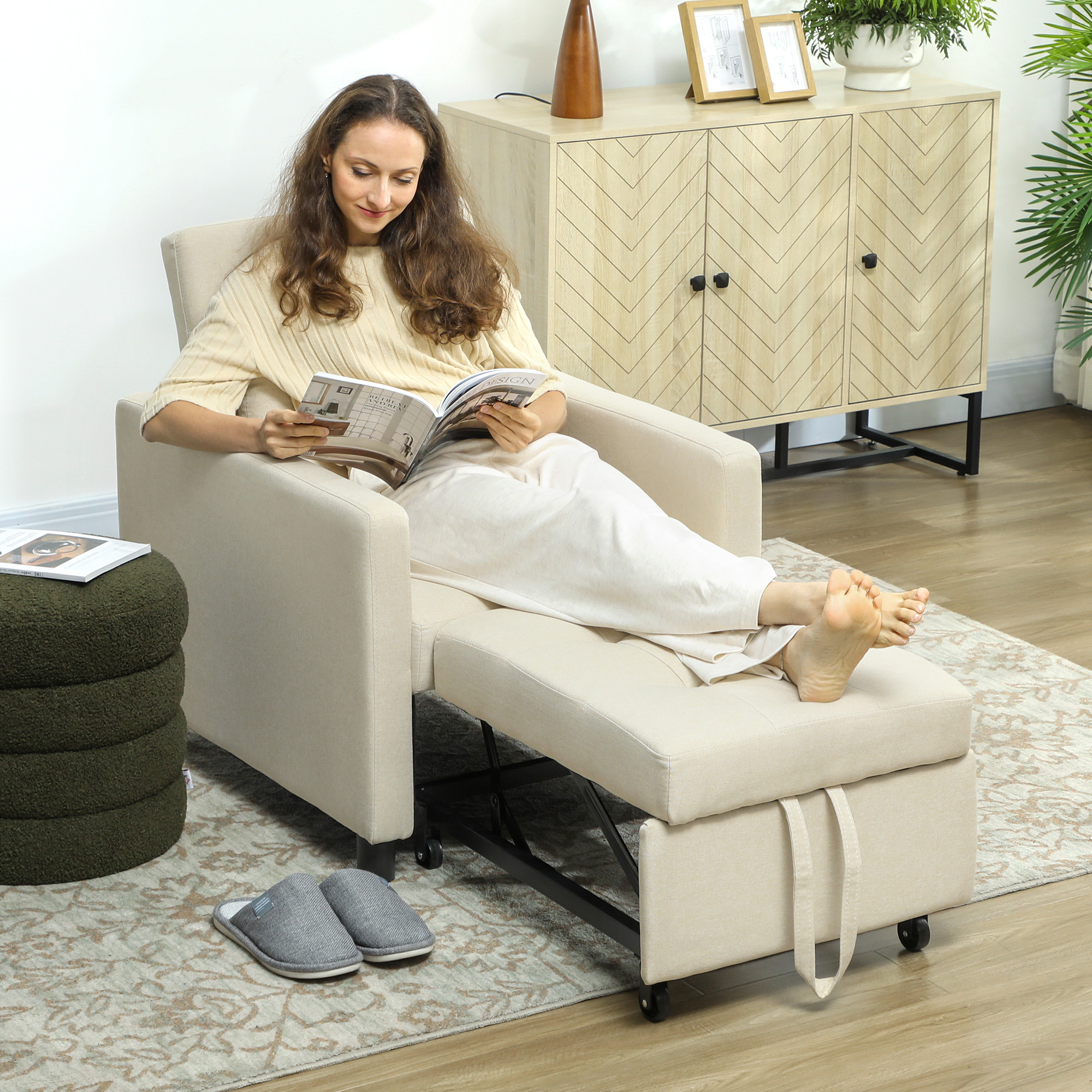 Sofá Cama Individual Poltrona com 4 Rodas Enc