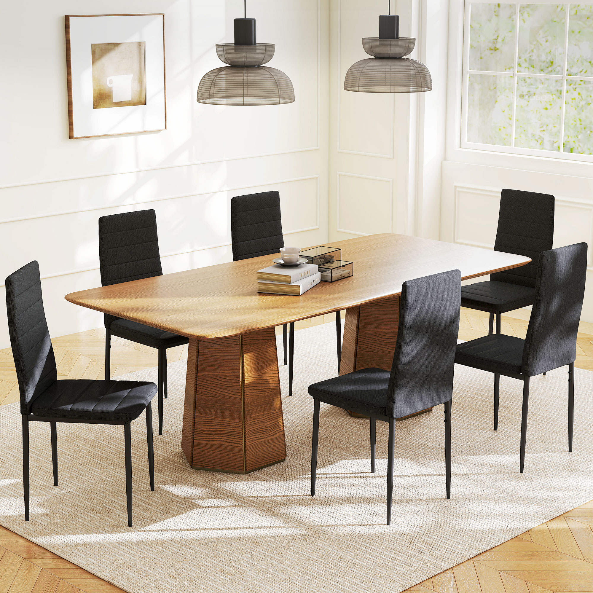 Conjunto de 6 Cadeiras de Sala de Jantar Estofadas em L