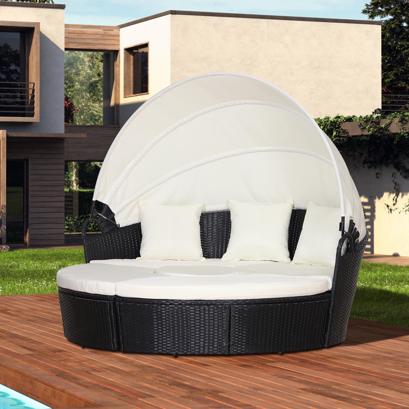 Conjunto de Vime Modular para Exterior com 5 Peças Cama