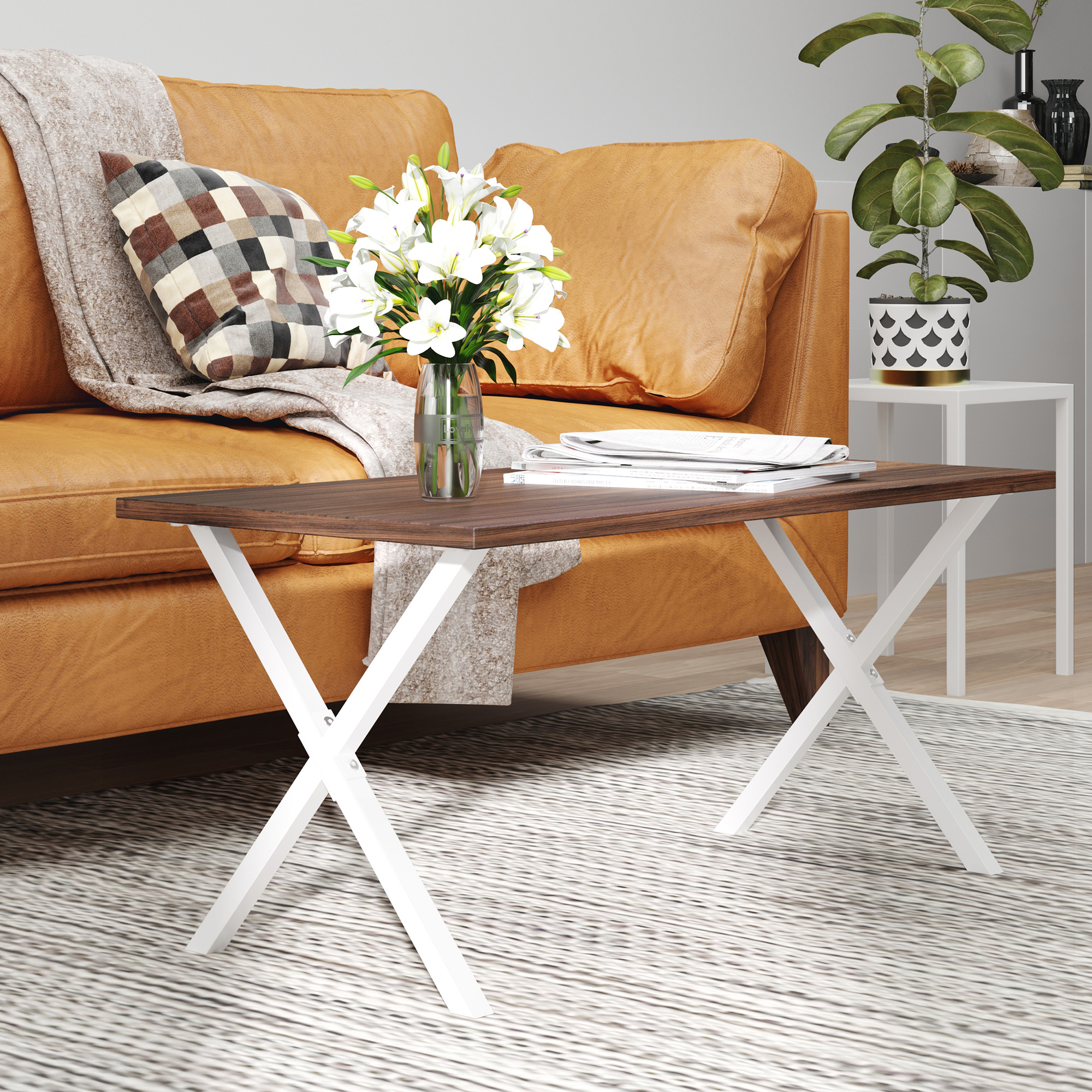Conjunto de 2 Pés para Mesa Estilo Industrial 40x43cm em Forma de X Pés para Móveis de Aço com Protetores e Parafusos de Montagem Incluídos Branco