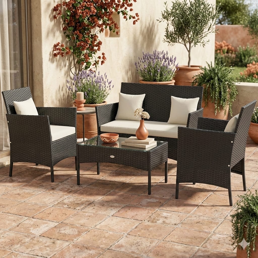 Essenza Conjunto 4 Móveis Jardim Vime Sintético Mesa Vi