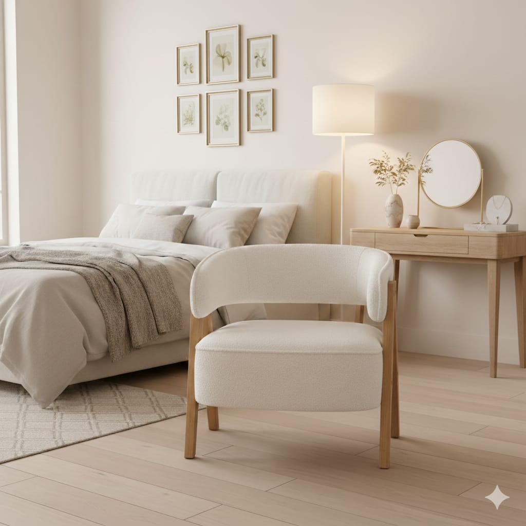 Essenza Poltrona Branca Veludo 70x64x71cm Pernas Madeir