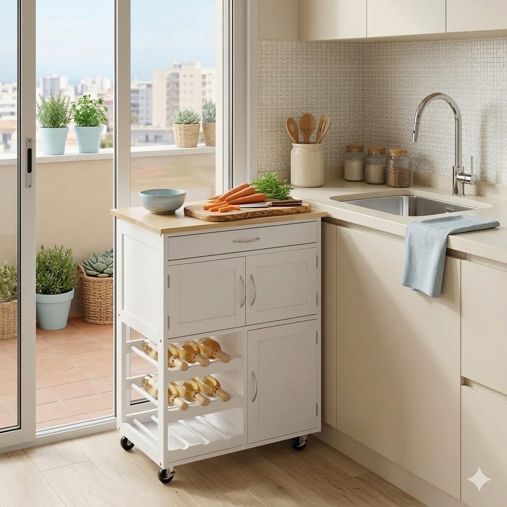 Carrinho Cozinha Essenza Multifuncional Rodas 67x37x87cm Branco