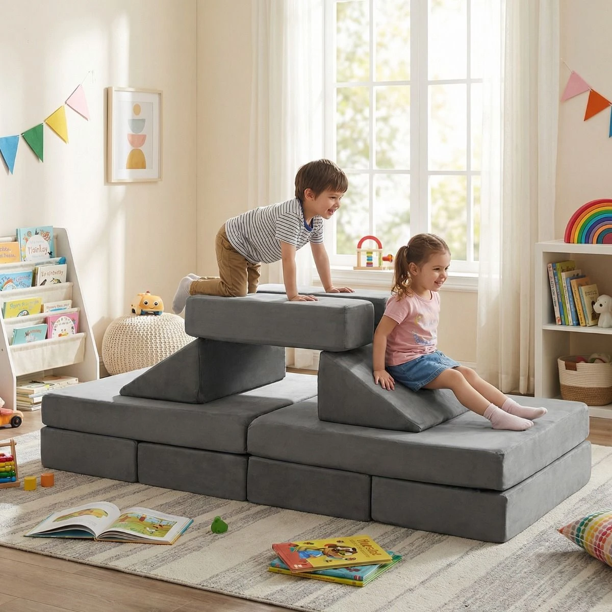 Sofá Modular Infantil 12 Peças com Fundas Laváveis e Es