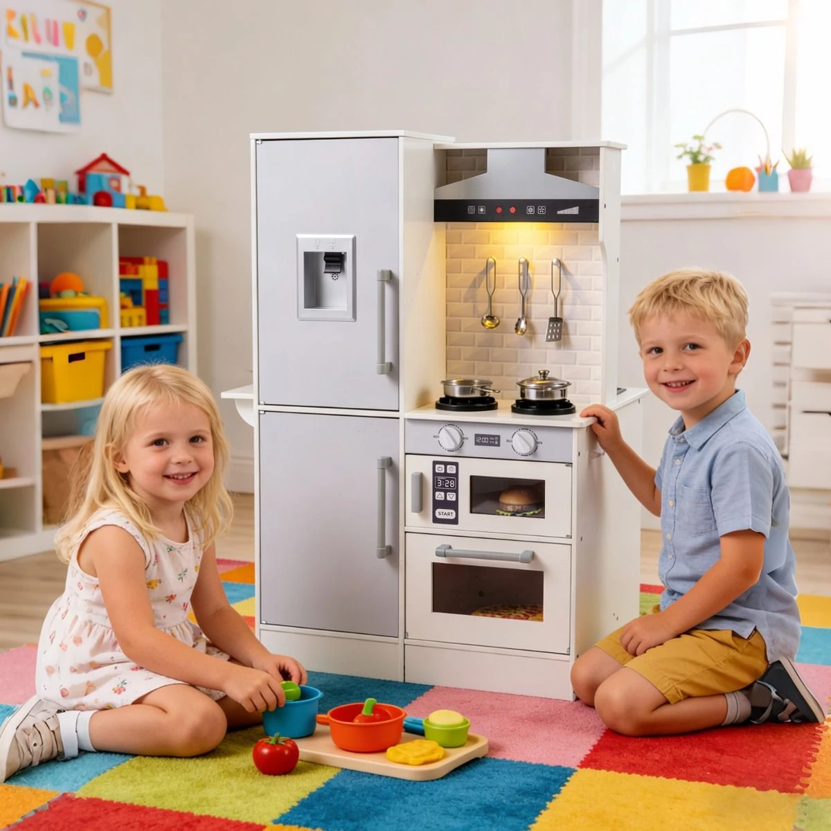 Cozinha de Brinquedo Dupla Face Madeira com Dispensador
