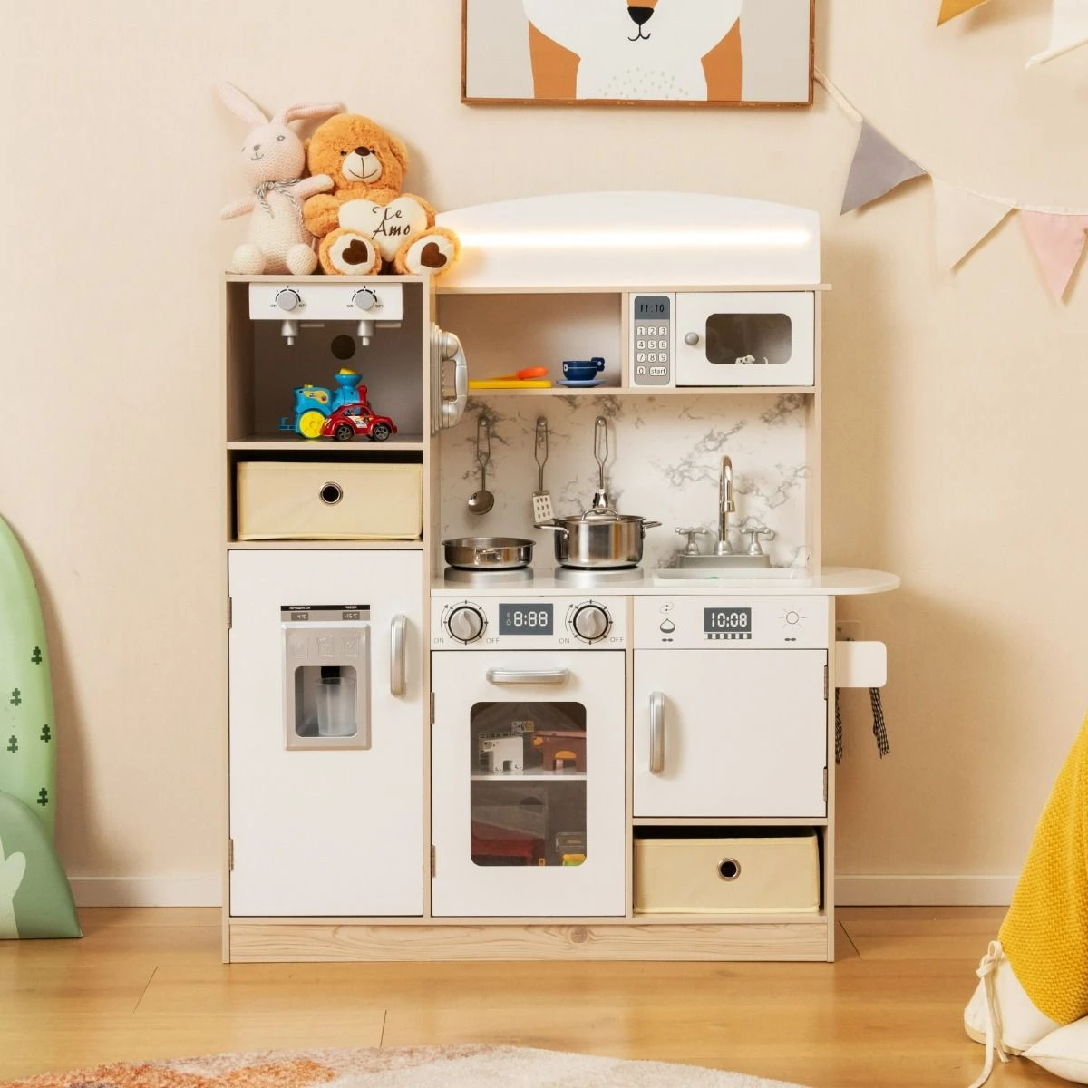 Cozinha Infantil de Madeira com Luzes LED Ajustáveis e Acessórios