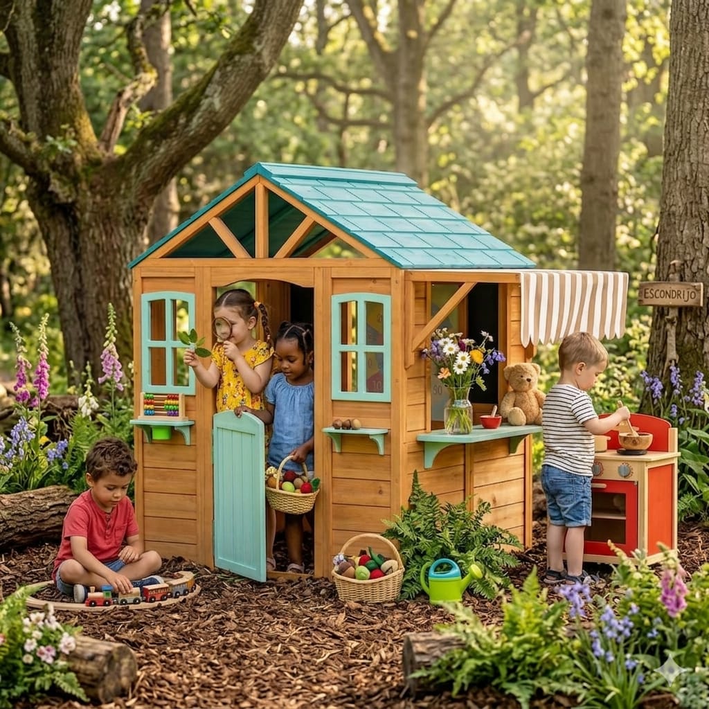 Essenza Maisonnette Enfant Bois Jardin 142x120cm Magasin Comptoir 3-6ans